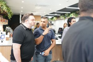 Conversation in the Northplace Centre foyer